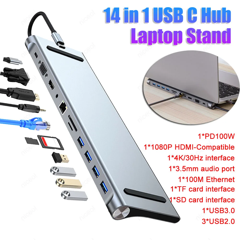Estación de acoplamiento USB C 11 en 1 1 * USB 3,0 3 * USB2.0 Hub USB C adaptador multipuerto de triple pantalla para portátiles Dell/Surface/HP/Lenovo - imagen 2