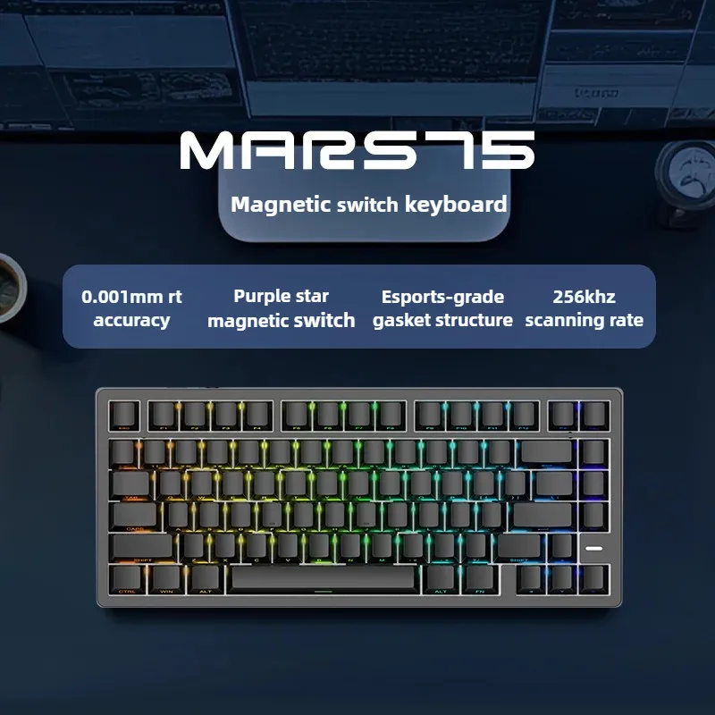 MARS75 PRO-teclado magnético para juegos, disparador rápido de 0,001 MM, 8KHz, velocidad de orolling, intercambiable en caliente, SOCD DKS RGB para juegos Esports