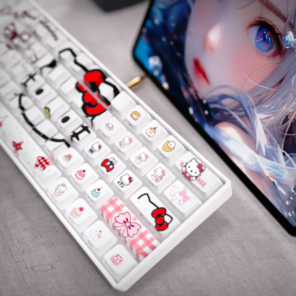 Lindo gato Keycap cereza perfil PBT lado grabado translúcido Keycap adecuado para teclado mecánico para jugar regalo para niña - imagen 3