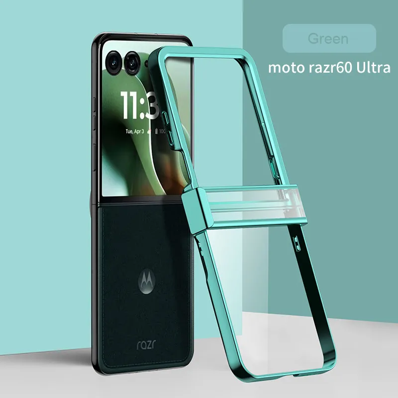 Funda con tapa de PC dura chapada transparente para Motorola Razr 60 Ultra 50 60 Ultra 5G, cubierta protectora de juego de bisagras de 3 piezas de Color sólido - imagen 2