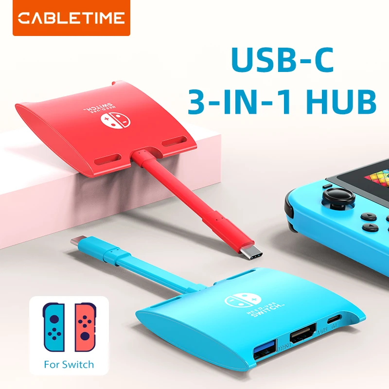 CABLETIME Tarjeta de captura de vídeo Dock para Switch Nintendo USB C a HDMI 4K PD Carga rápida USB 3.0 Docking para computadora portátil Dell Multi