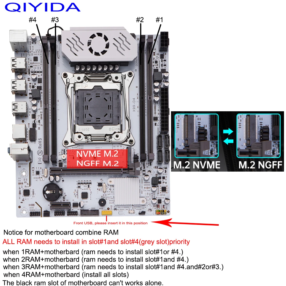 QIYIDA X99 Kit de placa base LGA 2011-3 Xeon E5 2670 V3 procesador de CPU 16G REG ECC DDR4 memoria RAM nombre M.2 SATA3.0 USB3.0 - imagen 3