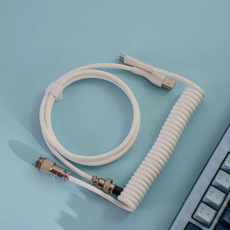Cable USB-A a tipo C trenzado con resorte en espiral personalizado para teclados mecánicos con interruptor magnético, conectores duraderos de aleación de zinc - imagen 2