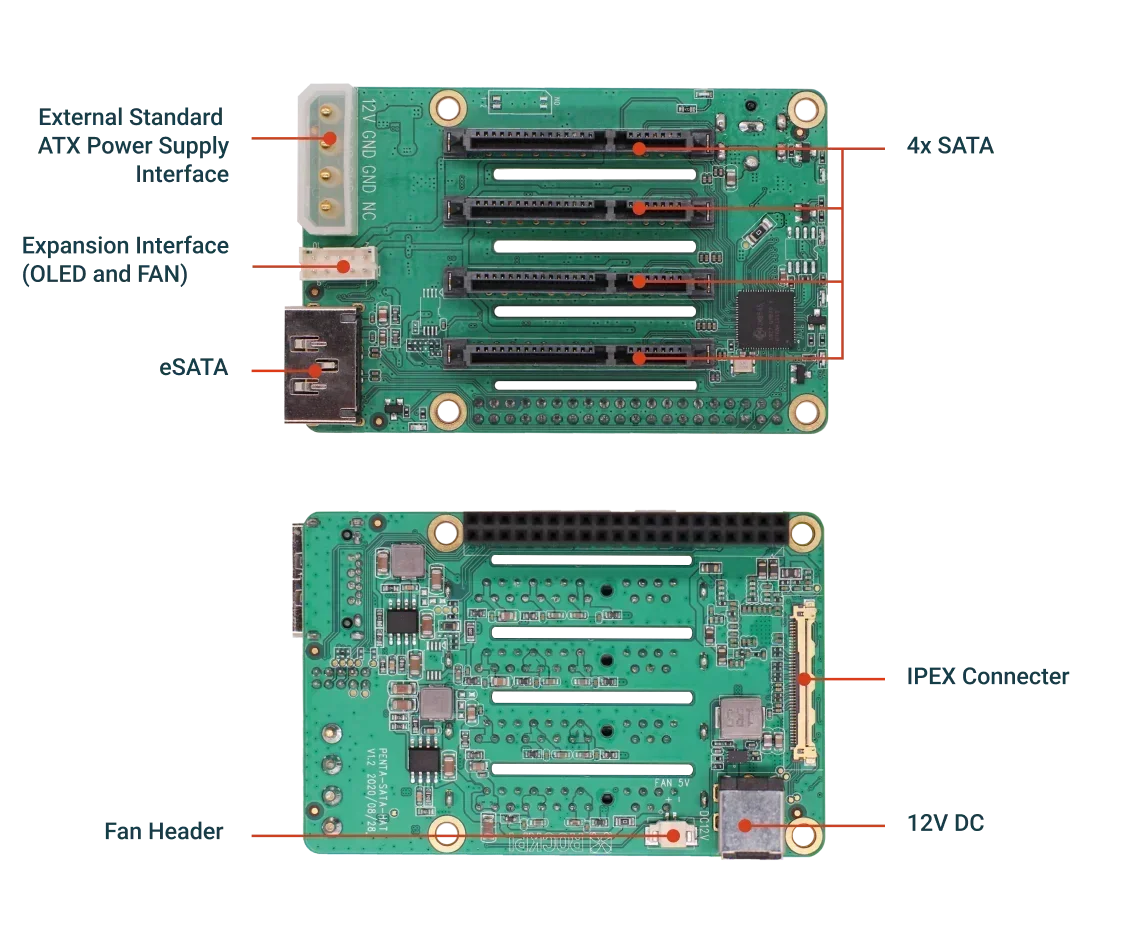 ROCKPI Penta SATA HAT Kit de placa superior hasta 5 discos SATA HAT para Raspberry Pi 5 y ROCK Pi - imagen 4