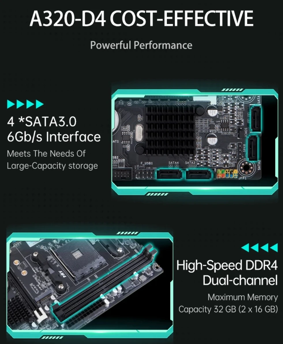 Placa base HUANZHI A320 AM4 compatible con AMD Socket AM4 Ryzen Series CPU M.2 NVMe DDR4 placa base para juegos de doble canal - imagen 3