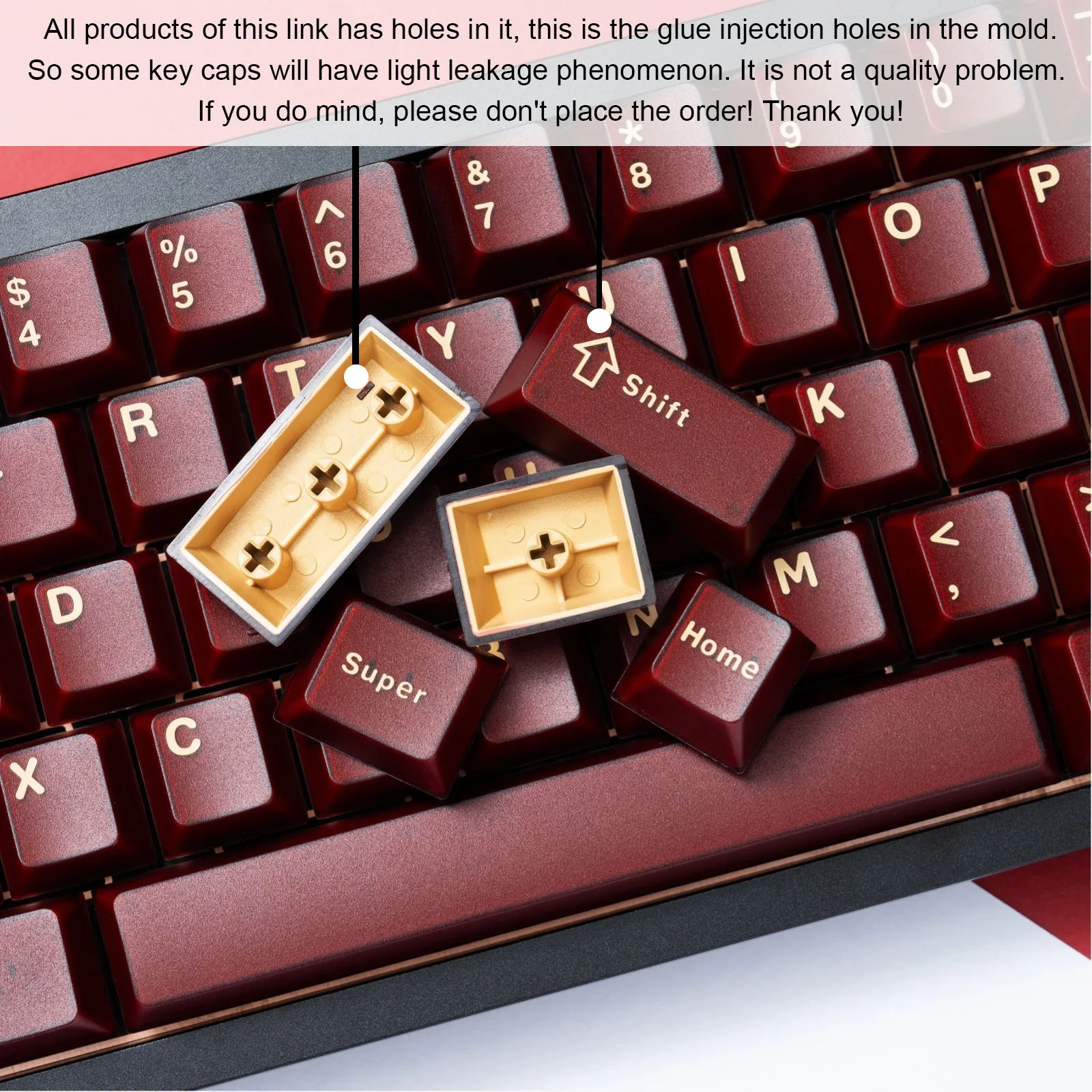 Teclas ABS semitransparentes con perfil de cereza roja Pyga, teclas translúcidas de doble disparo, 120 teclas para teclado para juegos Cherry MX Switch - imagen 3