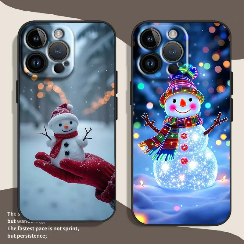 Patrón de muñeco de nieve de invierno para Apple iPhone 17 Air 16e 16 15 14 13 XS X Mini Plus Pro Max funda de teléfono negra - imagen 2