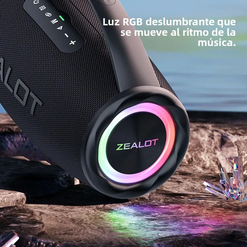 Zealot-S97 Altavoz Bluetooth de 80W Potente altavoz inalámbrico con mango portátil, para fiesta, camping, luz colorida RGB - imagen 4