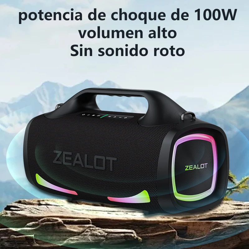 Altavoz inalámbrico Zealot S79 de 100 W, altavoz de subwoofer portátil para exteriores, calidad de sonido de alta fidelidad, emparejamiento dual, carga rápida, 24000 mAh. - imagen 4