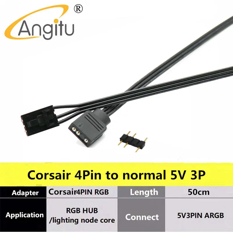 Angitu-ventilador Corsair RGB ARGB, Cable adaptador de iluminación, nodo/Commander HD/LL120 140, ventilador de 3 pines/4 pines a 5V, 3 pines, Cable-50cm de rayas LED - imagen 4