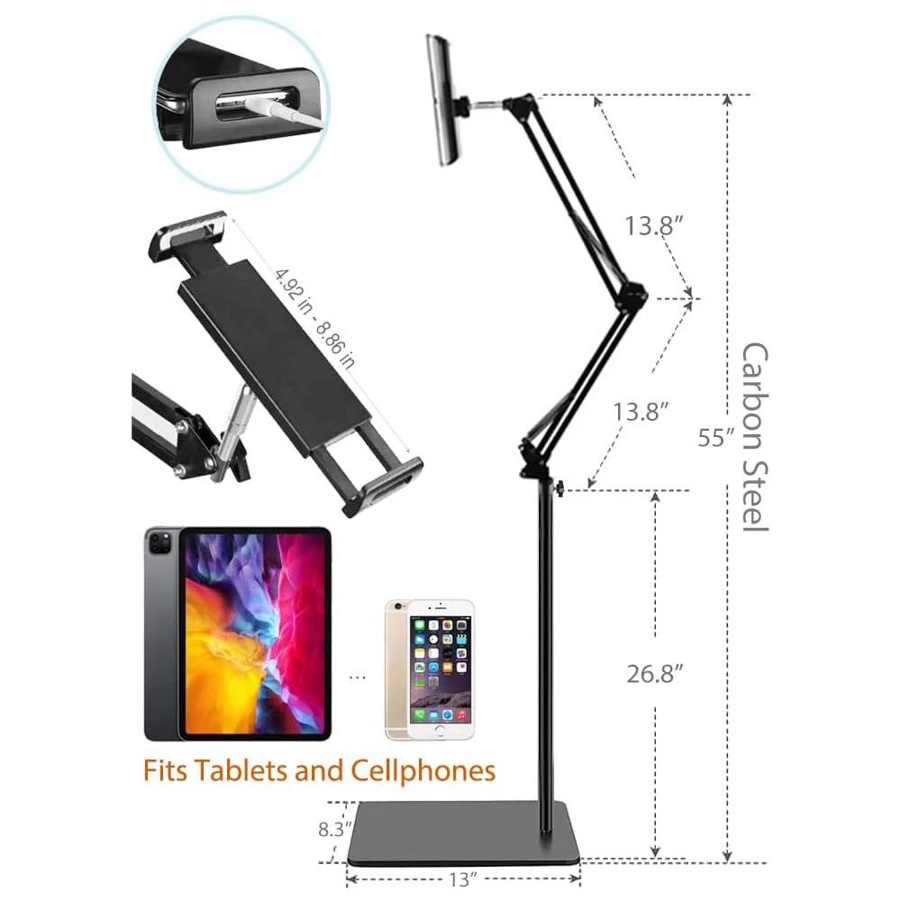 Soporte de suelo para tableta, base de altura ajustable para iPad Air, Xiaomi Pad Pro, Kindle, Samsung Mini, 11, 12,9, 13 pulgadas - imagen 3