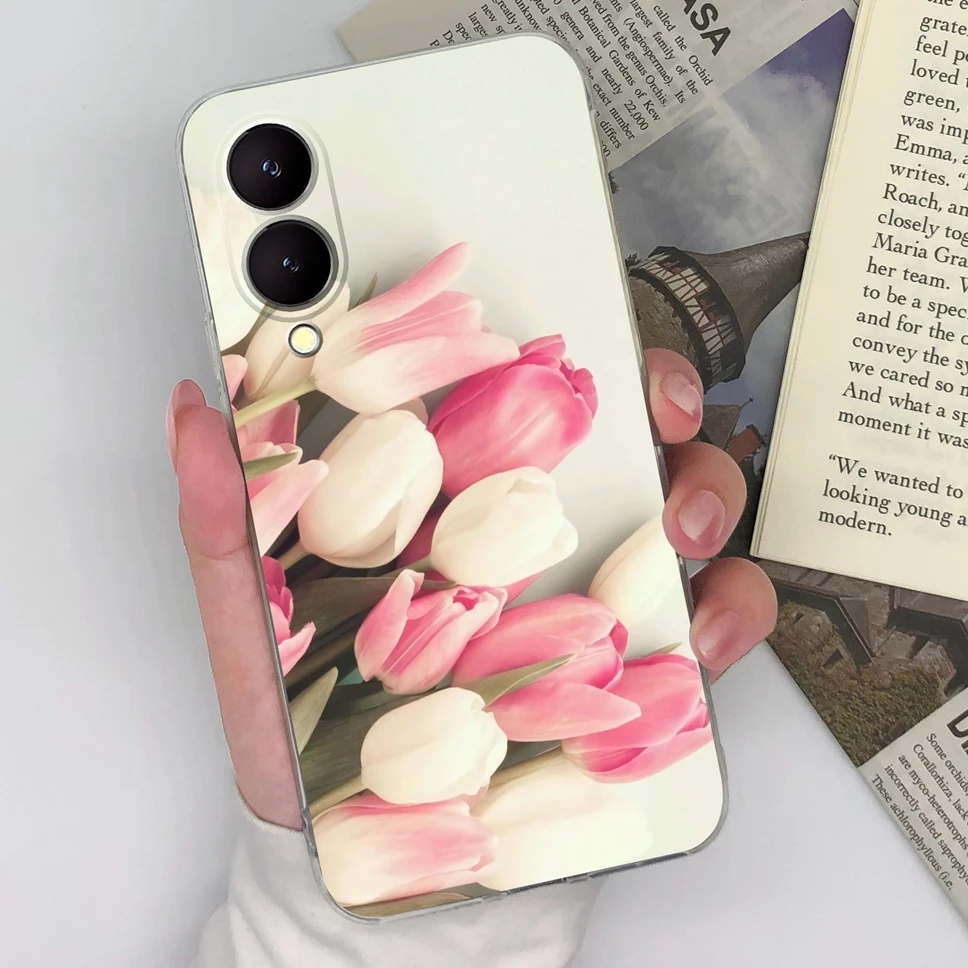 Funda para Vivo Y17 S Y17S Y16 transparente de silicona suave bonitas flores carcasa trasera para VivoY17 Vivo Y 17 Y 16 Fundas Coque - imagen 3