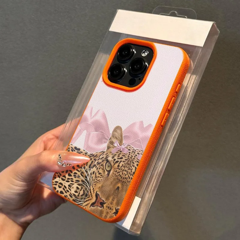 Funda de teléfono con textura de cuero sintético con diseño de estampado de leopardo rosa para iPhone 17 16 15 14 13 12 11 Pro Max XS X XR 16E 16 Plus Air Cover - imagen 5