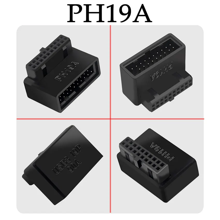 Adaptador de extensión USB 3,0 de 19/20 pines macho a hembra, convertidor en ángulo de 90 grados para conector de placa base PH19A - imagen 4