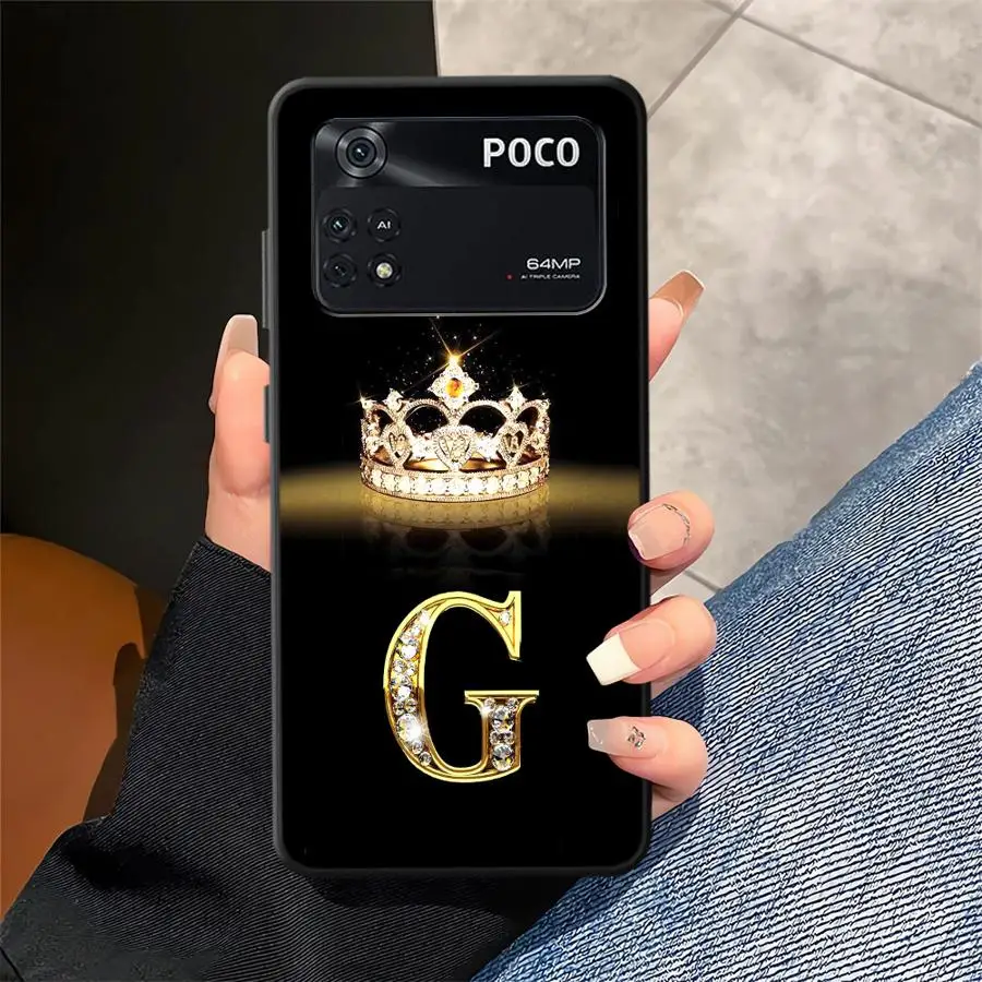Funda de teléfono suave negra con letras y corona de diamante para Xiaomi Poco C71 C61 M3 M4 M7 Pro X3 X4 X5 X7 Pro F1 C75 M5 F3 C40 C50 - imagen 4