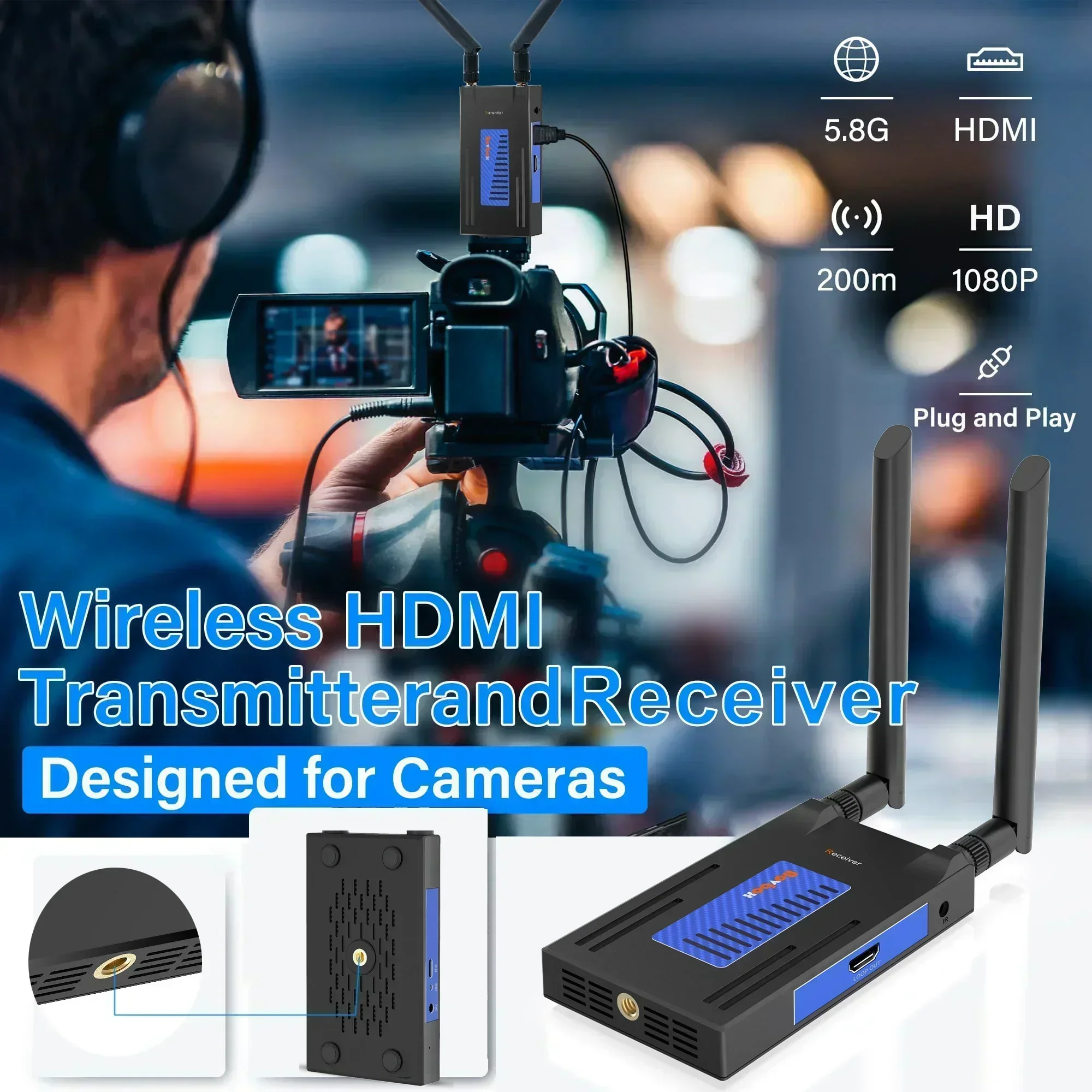 Sistema de transmisión inalámbrica de Audio y vídeo, transmisor y receptor, extensor HDMI de 200m, compartir para cámara, transmisión en vivo, DVD, PC a TV - imagen 4