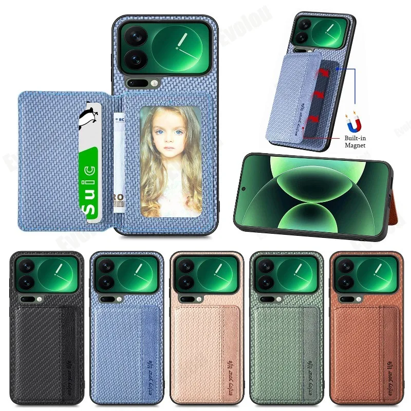 Fundas para Xiaomi 17 Pro Max, funda de teléfono de cuero con tapa de fibra de carbono para Xiaomi Mi 17Pro Max, funda magnética con soporte para tarjetas y billetera - imagen 2