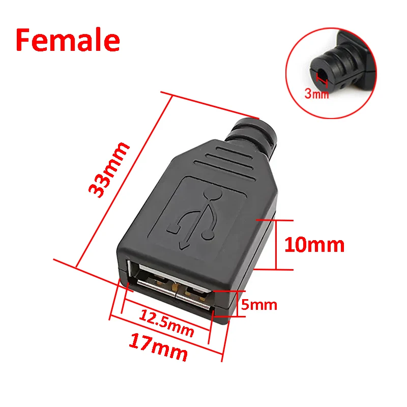 10/30/50 Uds conector USB tipo A macho hembra enchufe de 4 pines con cubierta de plástico negro USB 2,0 tipo A Kits de soldadura DIY - imagen 5