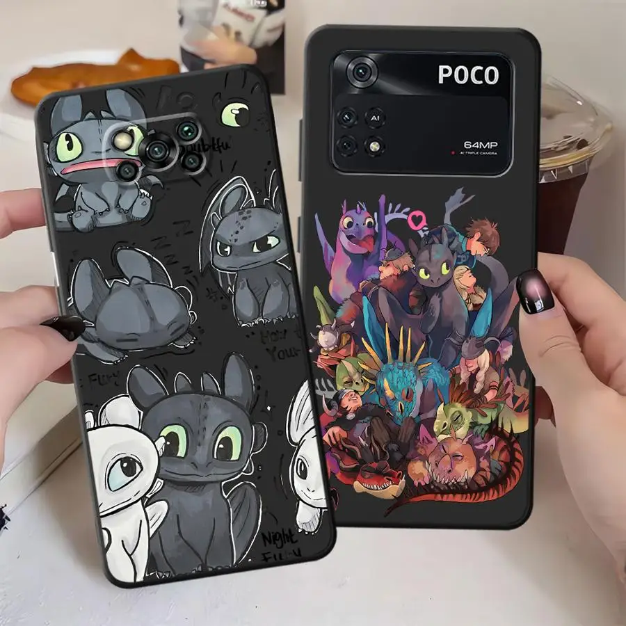 Funda para Xiaomi Poco X3 X4 X5 X7 Pro C61 F3 C71 M5 M3 M4 M7 Pro C75 F1 C40 C50 funda negra suave para teléfono dibujos animados lindo dragón - imagen 4