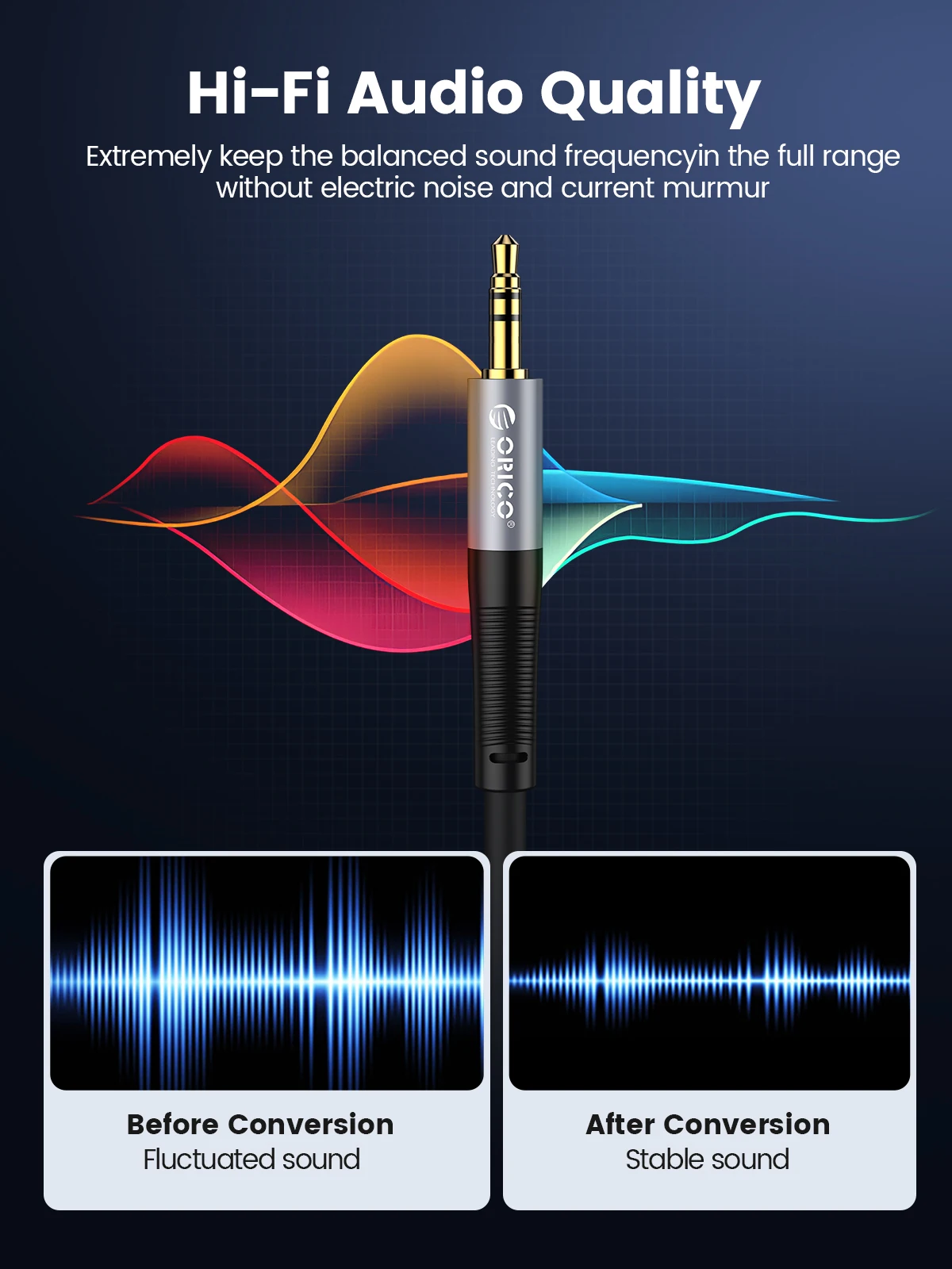 ORICO Cable auxiliar de 3,5 mm Cable de audio macho a macho Sonido Hi-Fi Silicona líquida para auriculares iPhone Altavoz Coche iPad - imagen 3