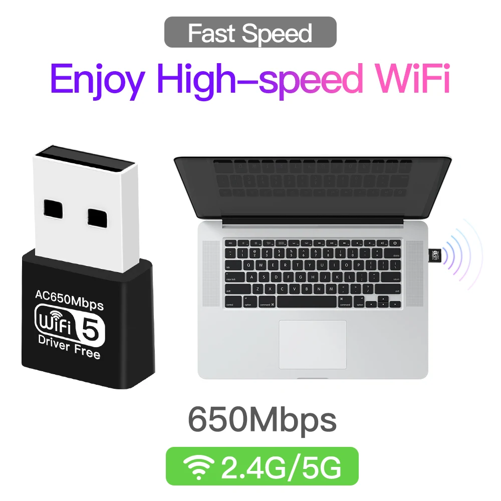 Adaptador WiFi USB AC650 adaptador inalámbrico USB 2,0 tarjeta WiFi Netowrk de doble banda para PC/portátil receptor Wlan para controlador Win10/11 gratis - imagen 2