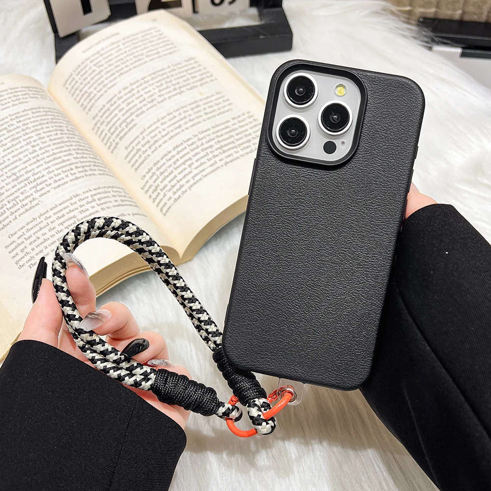 Funda de teléfono de cuero con cordón de Color caramelo para iPhone 16 Pro, funda suave para iPhone 11 13 12 14 15 Pro Max 14 15 16 Plus - imagen 4