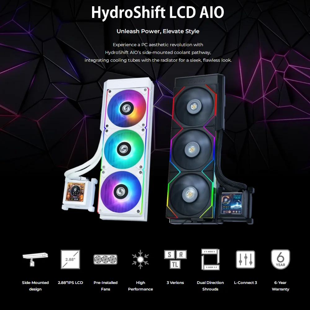 LIANLI Hydroshift LCD 360 AIO Enfriadores AIO sin ventilador, refrigeración de CPU, radiador refrigerado por agua. Bloque de CPU y radiador