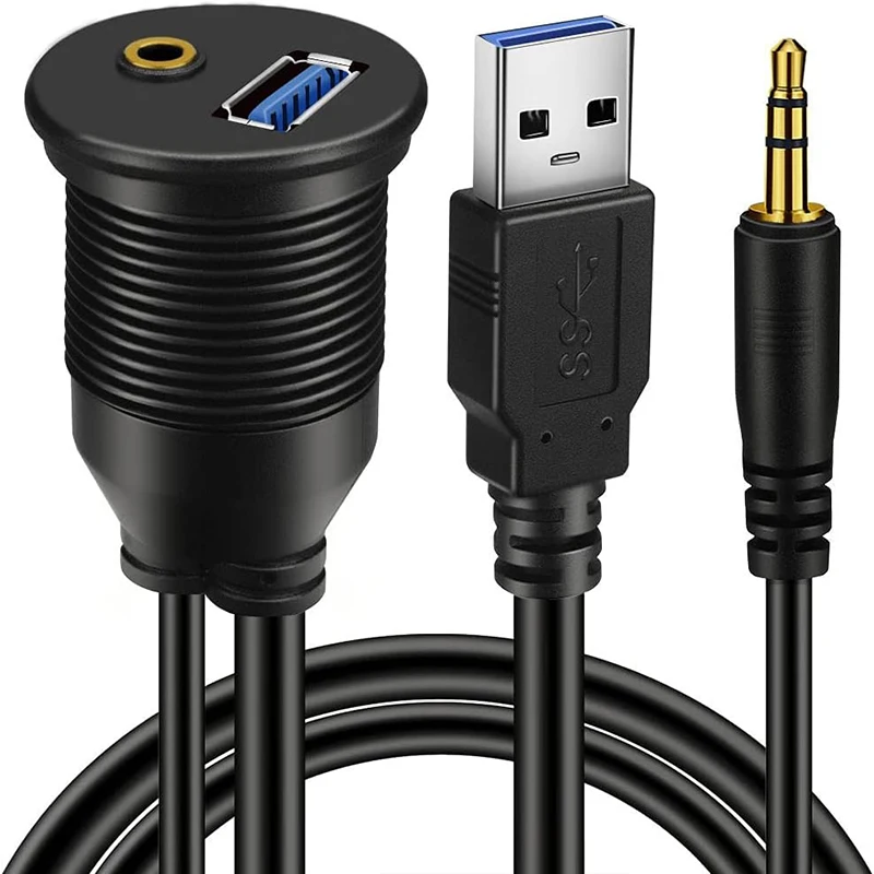 Nku USB 3,0/USB 2,0 y 3,5mm extensión auxiliar montaje en tablero montaje empotrado Cable de montaje en Panel para coche barco motocicleta Cable impermeable