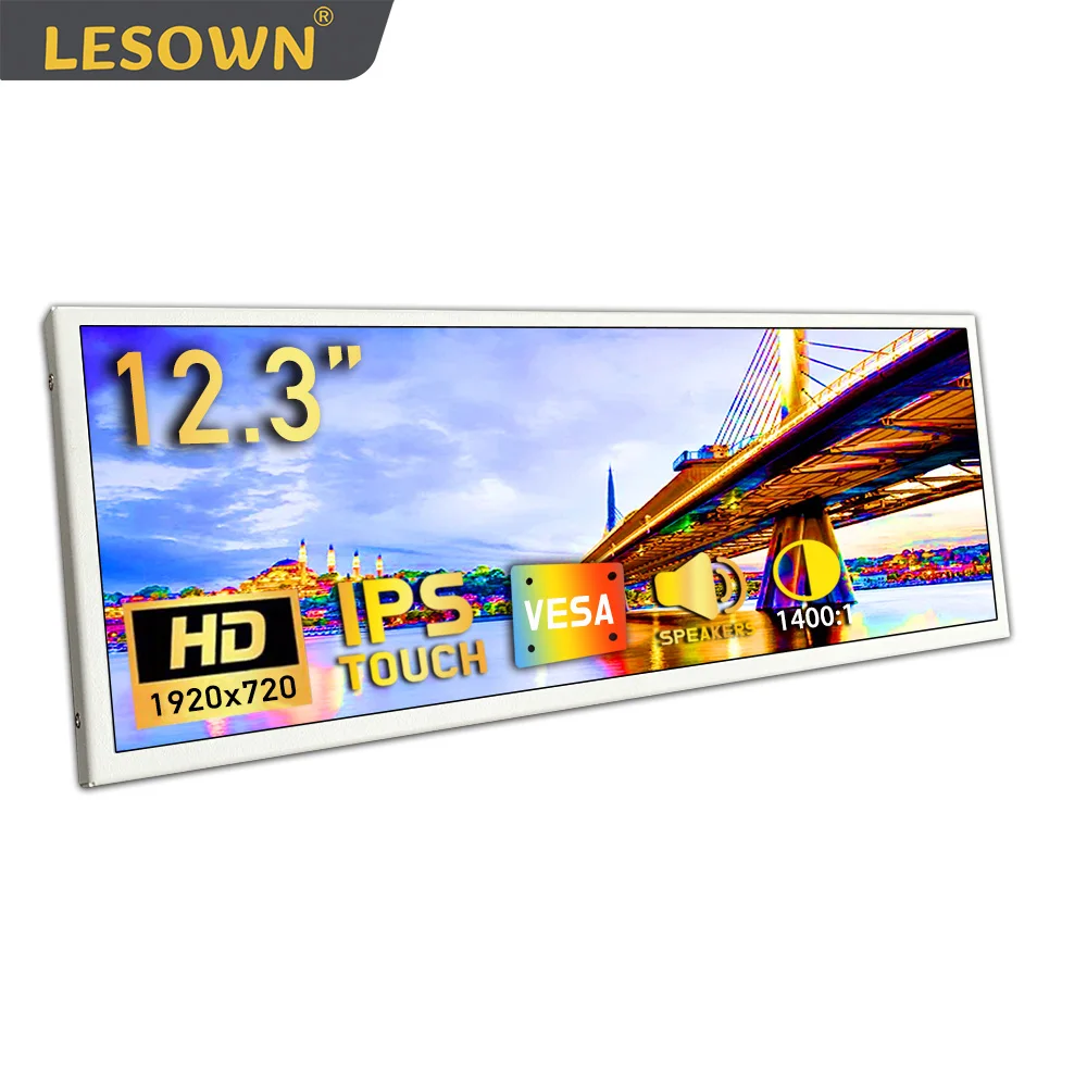 LESOWN Monitor de pantalla táctil portátil de 12,3 pulgadas pantalla de barra IPS de 1920x720 con pantalla secundaria de viaje para juegos HDMI/USB-C para TV portátil