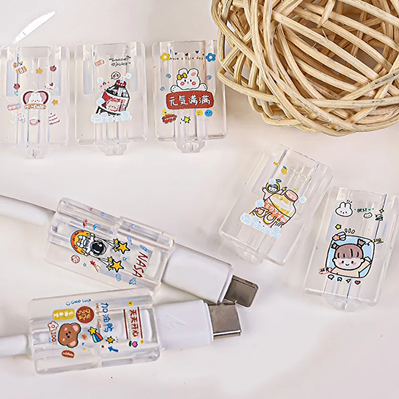 Funda protectora de Cable de datos transparente de dibujos animados de silicona suave con Clip para Apple IOS iPhone Cable USB de carga cubierta protectora transparente - imagen 2