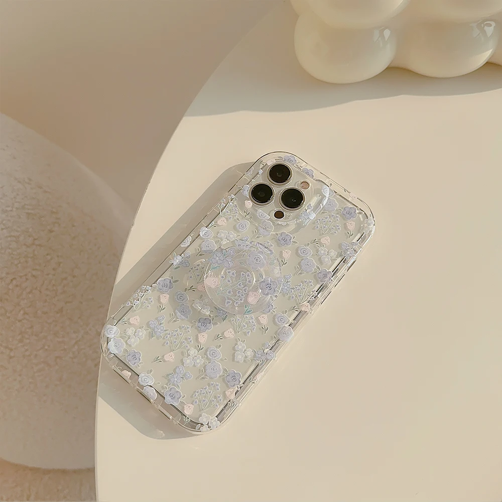 Funda de teléfono transparente con flores para Samsung Galaxy S24 Ultra S23 S22 Plus S21 FE A14 A15 A23 A35 A55 A34 A54 funda con soporte Floral - imagen 4