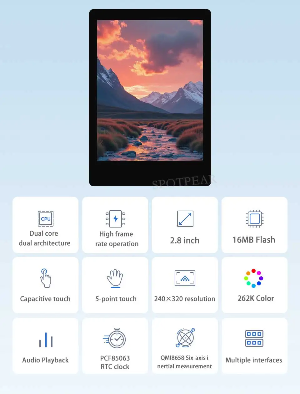 Pantalla táctil capacitiva LCD de 2,8 pulgadas Placa de desarrollo RP2350 Pantalla 240x320 QMI8658 6 ejes /PCM5101 Audio / - imagen 2