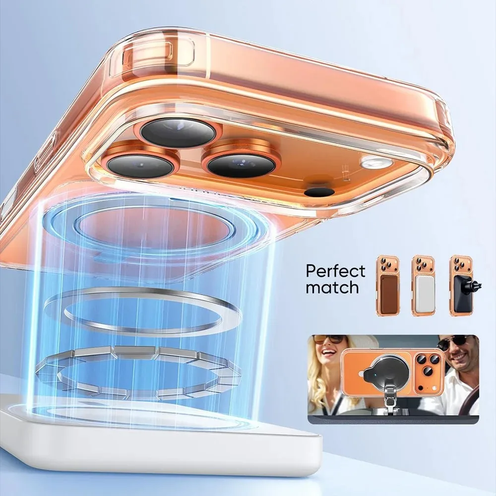 360 °   Funda magnética transparente con soporte de anillo de Metal para Magsafe iPhone 17 Pro Max/17Pro/17Air, soporte para carga inalámbrica Magsafe - imagen 3