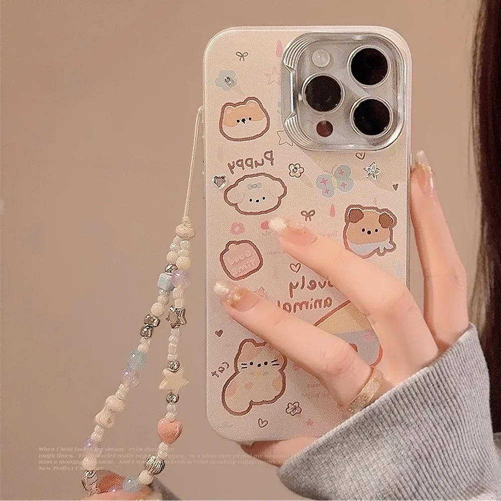 Funda de teléfono con dije de casa de cachorro y gato bonito con cordón para iPhone 16 15 14 11 13 12 Pro Max Plus, funda de teléfono Kawaii Doodle - imagen 2