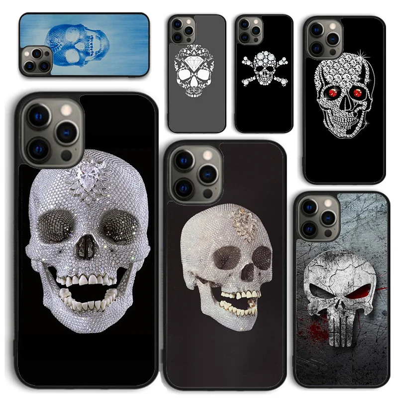 Funda de teléfono con calavera de diamante para iPhone 17 Air 16 PRO MAX 15 14 PLUS 11 12 13, carcasa trasera