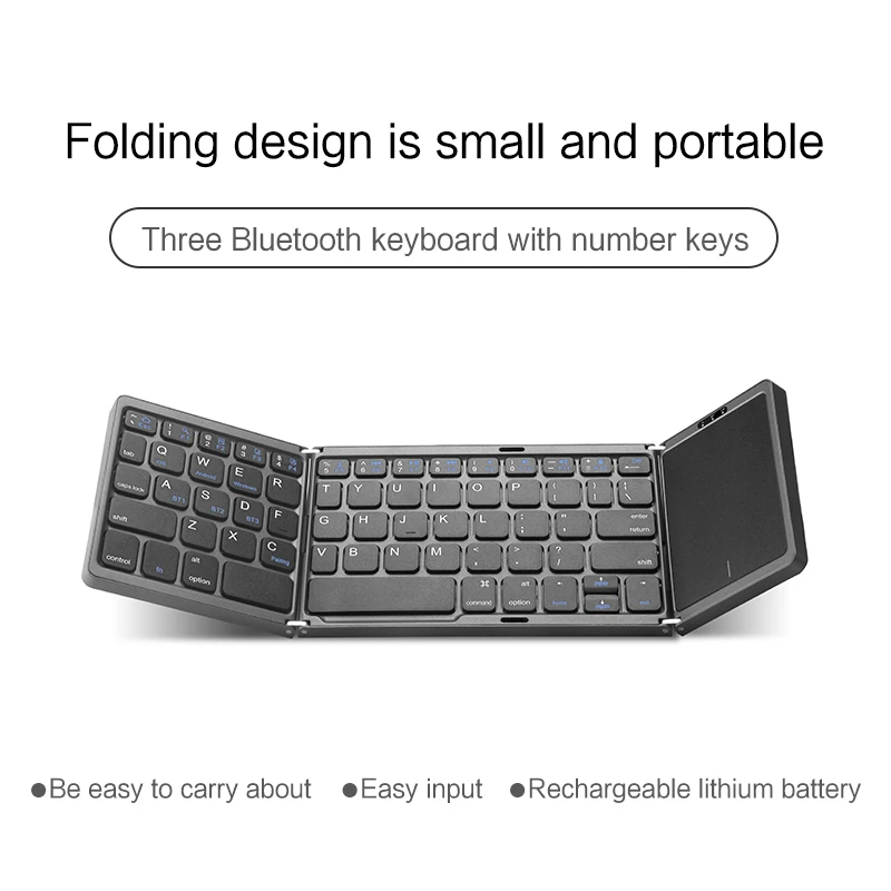 HUWEI Mini teclado Bluetooth inalámbrico plegable ruso español árabe hebreo portugués con panel táctil para Windows, Android, IOS - imagen 5