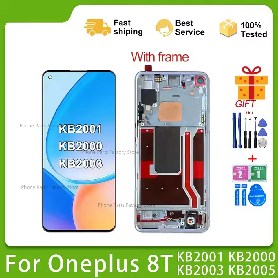 Testado para OnePlus 8T OEM para 1 + 8T probado KB2001 KB2000 KB2003 KB2005 pantalla LCD reemplazo del ensamblaje del digitalizador de pantalla táctil - imagen 4