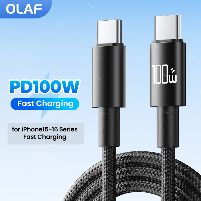 Cable de datos de C-C de 100W 5A Cable de carga rápida Dual tipo C Cable tipo C a tipo C para iphone 15 16 Samsung Huawei Xiaomi Cable USB C
