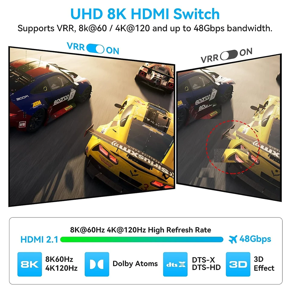 Interruptor remoto 8K HDMI, 4K, 120Hz, 3 en 1, salida HDMI 2,1, Selector divisor para HDR, UHD, VRR, ALLM, 2K, 144Hz, Dolby Vision para PS5, XBOX, TV - imagen 4