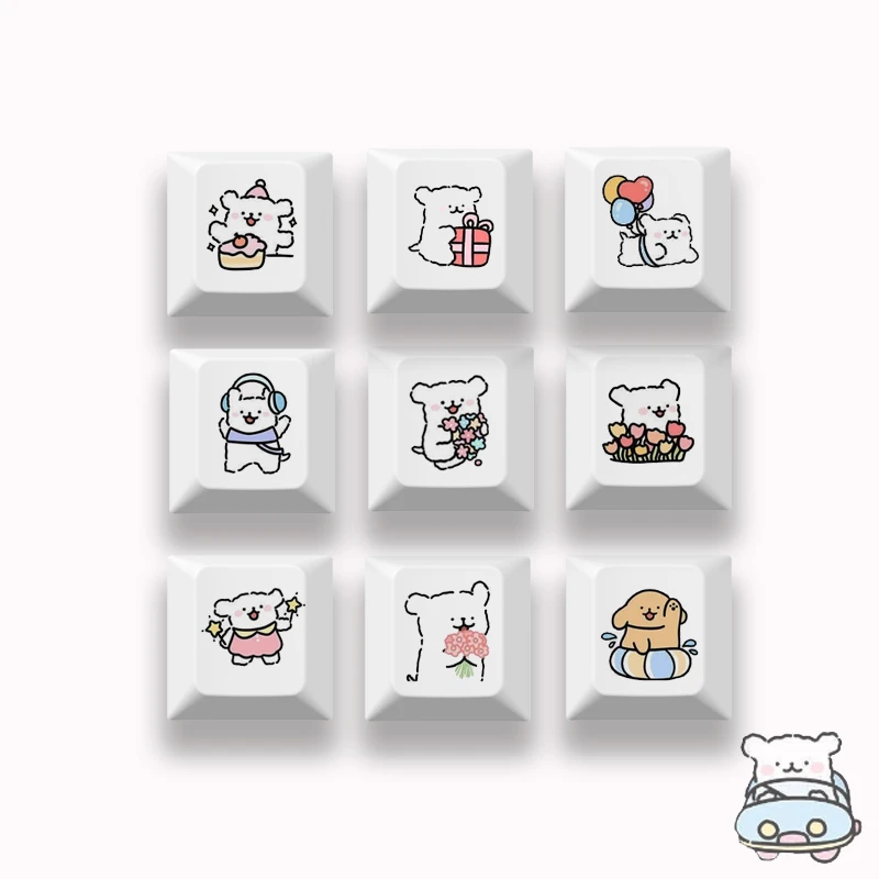 Cute Little Dog Keycap PBT Keycap Dye Subbed Keycaps for Mx Stem Gaming Mechanical Keyboards White Number Zone Keycaps