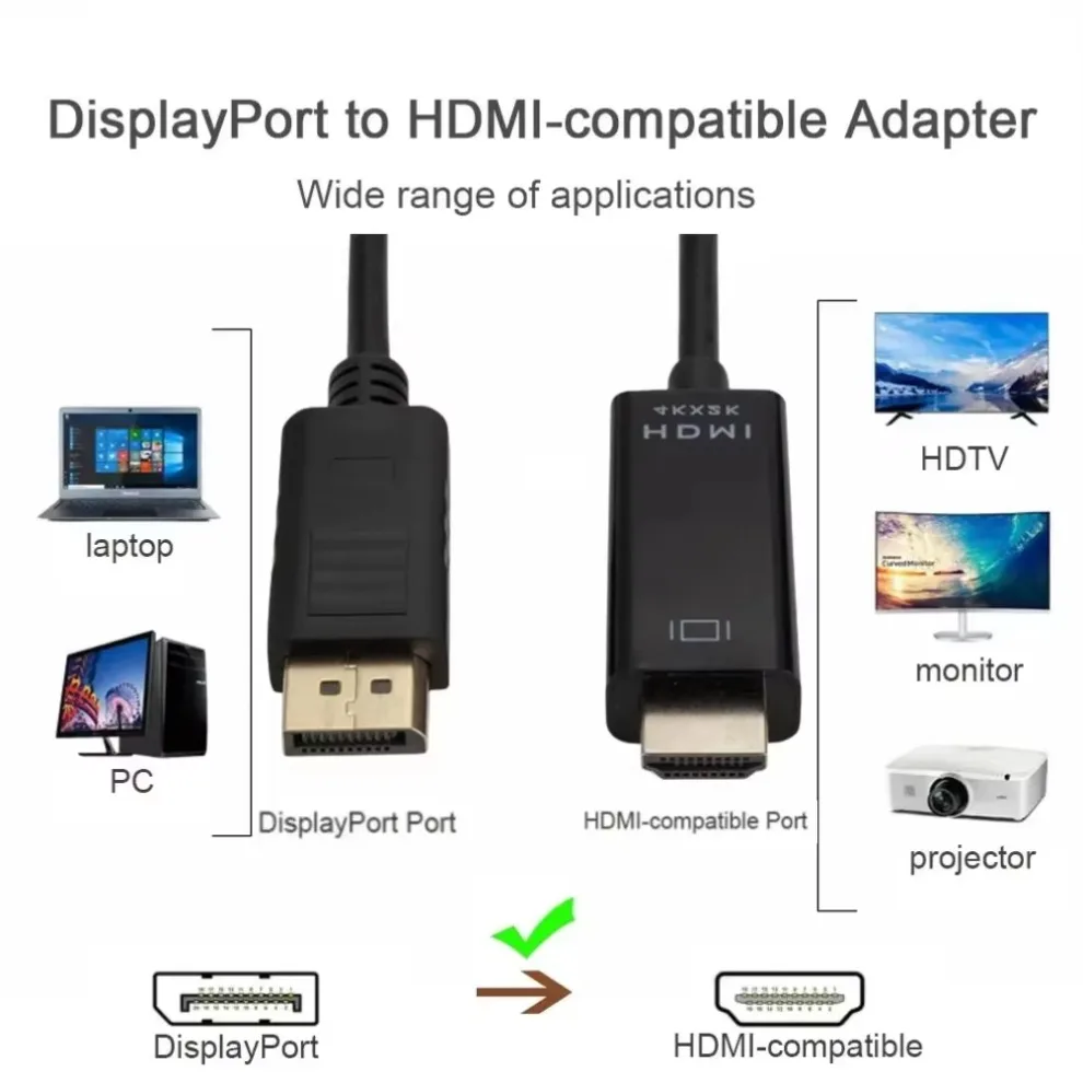 Cable Compatible con DisplayPort a HDMI de 1,8 M, adaptador 4K DP a HDMI, puerto de visualización, convertidor de Audio y vídeo para PC, Monitor de proyector HDTV - imagen 2