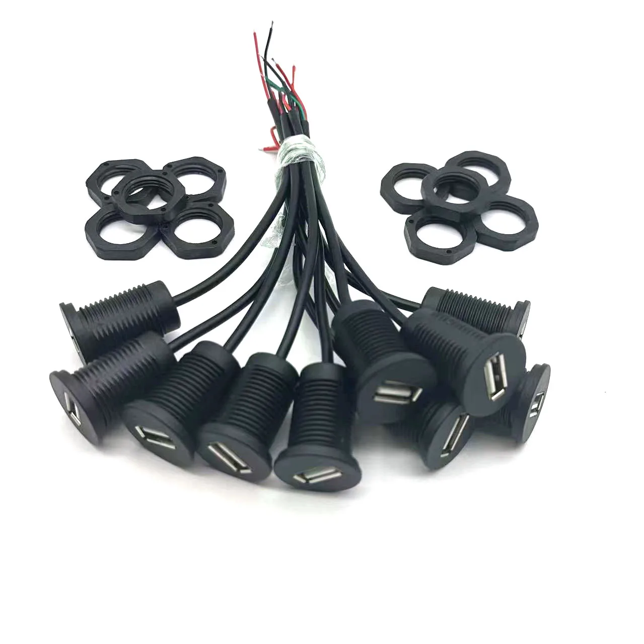 Rosca de instalación M18, toma de corriente hembra USB 2,0, conector de puerto de carga de 2 pines y 4 pines con cable, toma de cargador USB resistente al agua