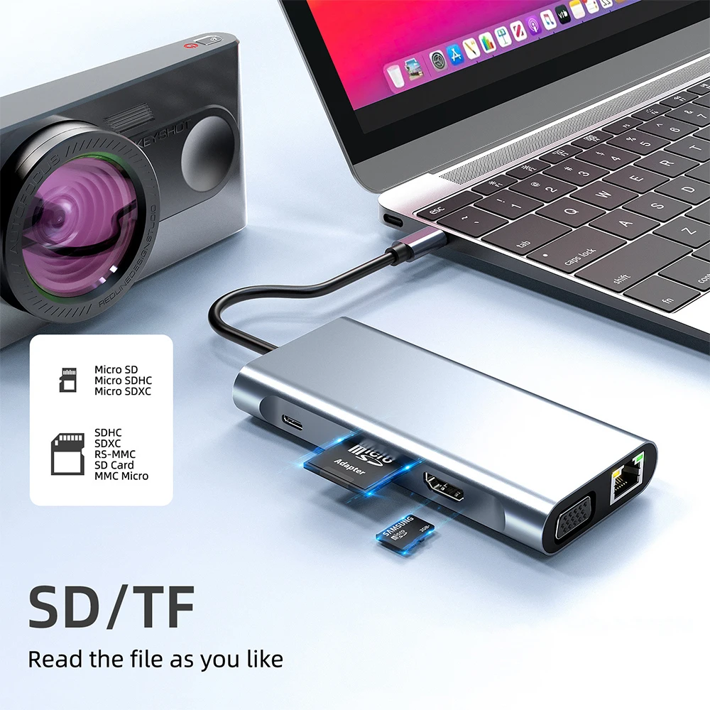 HUB USB 3,0 4K 30Hz tipo C a HDMI, Adaptador 11 en 1 compatible con SD/TF, HUB PD 87W, divisor USB 3,0 para MacBook Pro Air - imagen 5