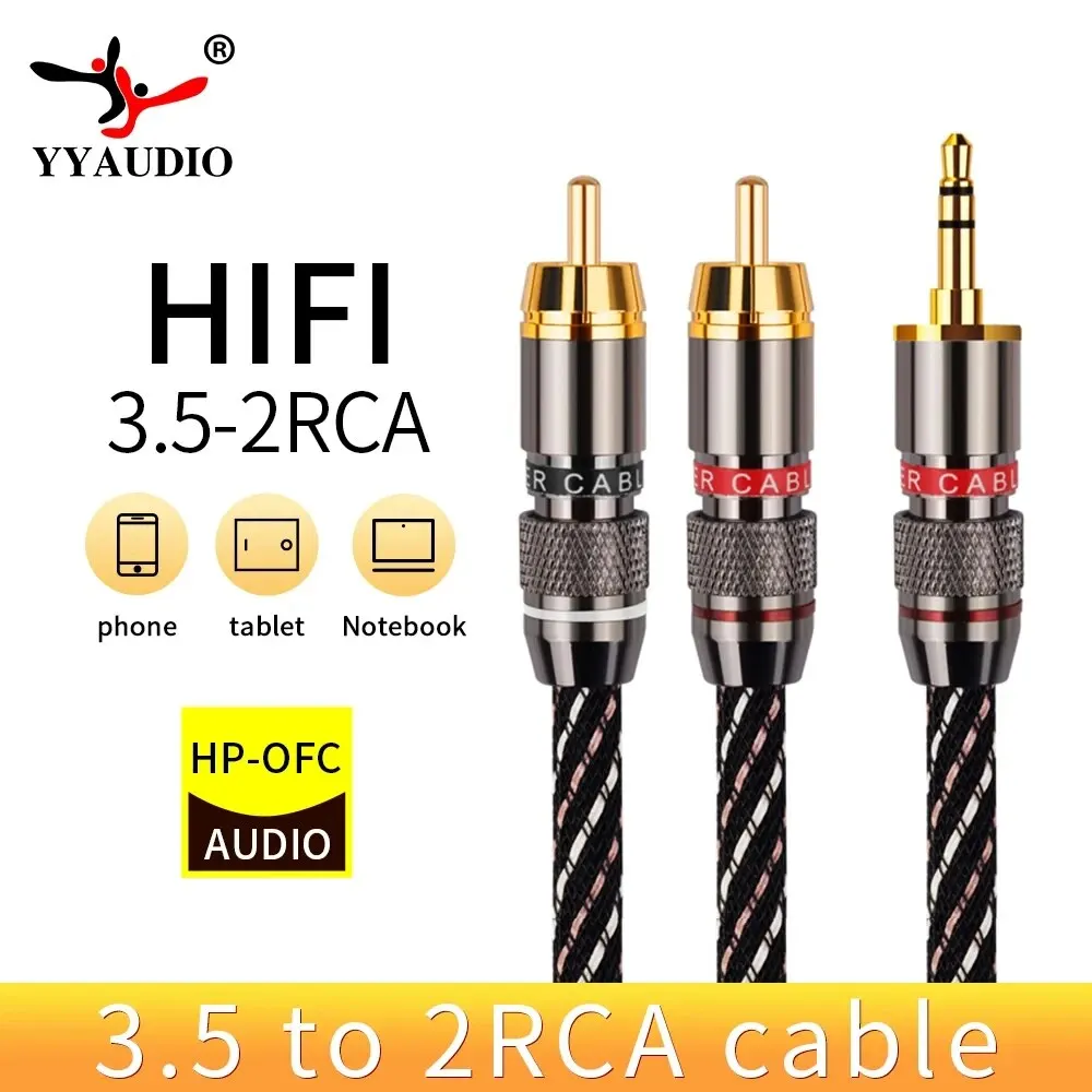 YYAUDIO-Cable de Audio HiFi de 3,5mm a 2rca, 6N OFC AUX 3,5, Conector estéreo RCA Y, divisor para MP3, MP4, PC, amplificador de teléfono, mezclador - imagen 2