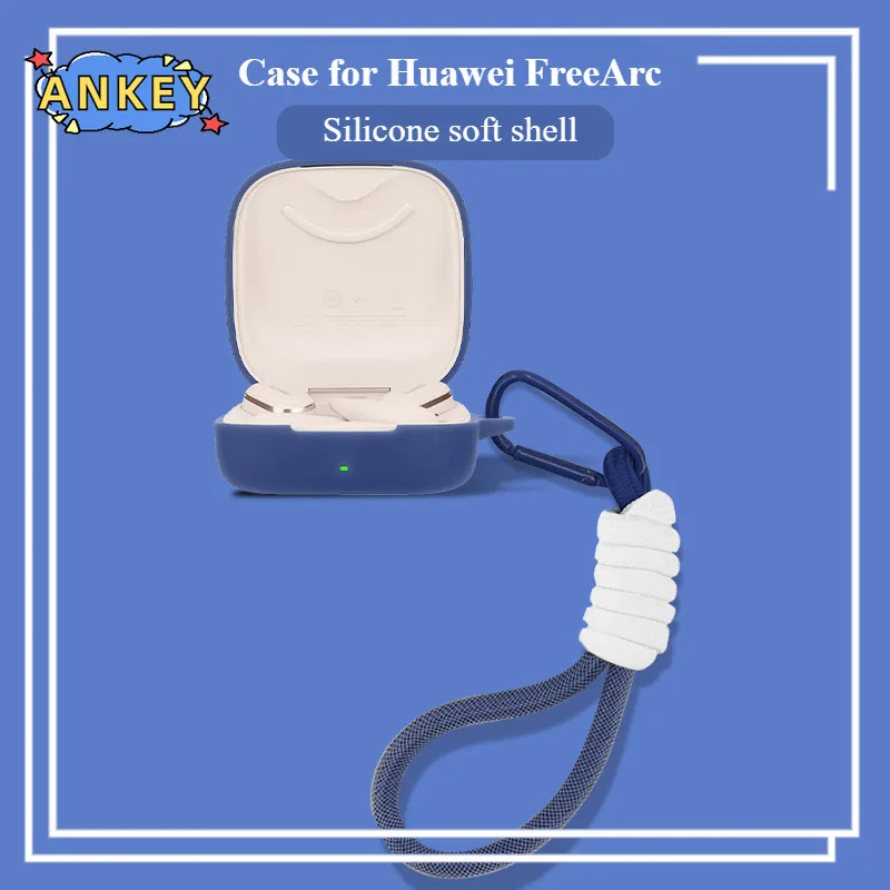 Para Huawei FreeArc funda protectora de silicona suave portátil resistente a los arañazos carcasa con mosquetón cordón