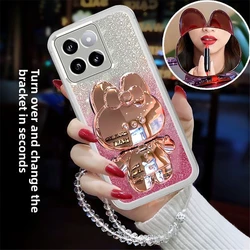Funda con soporte de espejo de conejo con purpurina para pulsera de cristal, funda trasera suave para Xiaomi Poco X7 X6 F7 M7 Pro M6 F6 X5 X3 NFC POCO C65 C75