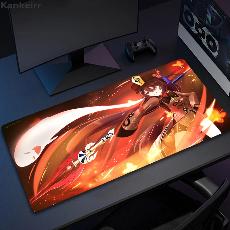 Alfombrilla de ratón de Anime Genshin Impact Hu Tao, alfombrilla de ratón grande para juegos, alfombrilla de goma para escritorio, accesorios para Pc, Protector de escritorio, almohadillas para teclado de Jugador - imagen 3