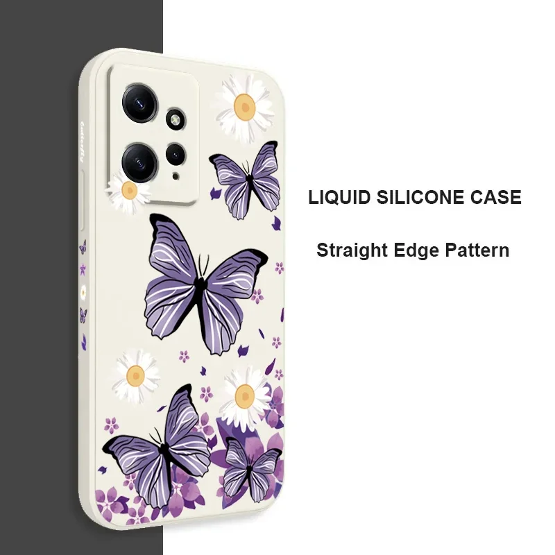 Funda de teléfono cuadrada de silicona con mariposas moradas para Xiaomi Redmi Note 13 12 Pro Plus 5G 13 12S 12 11S 11 10S 10 Redmi 12 4G - imagen 2