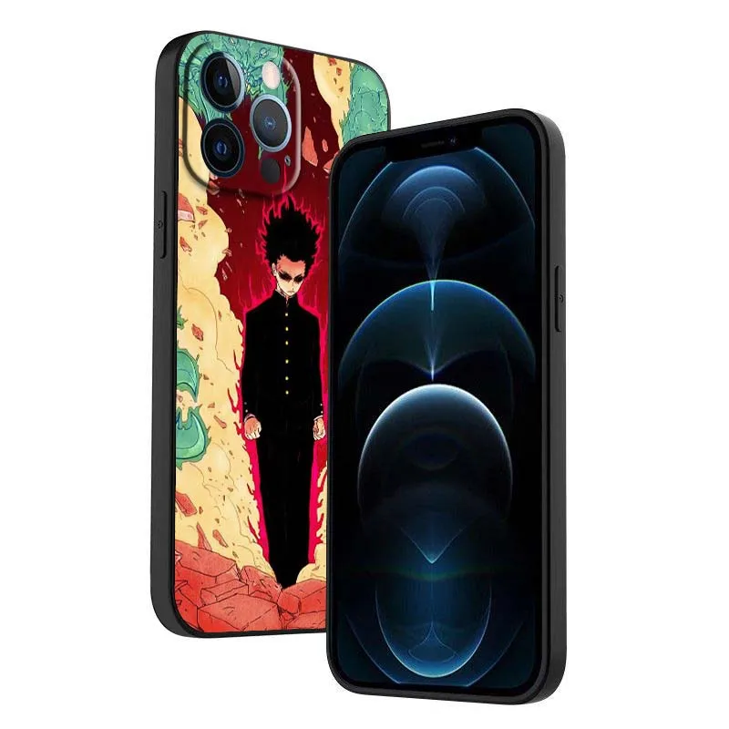 Funda de Anime Mob Psycho 100 para Apple iPhone 17 Air 16e 16 15 14 13 XS X Mini Plus Pro Max funda de teléfono negra - imagen 5