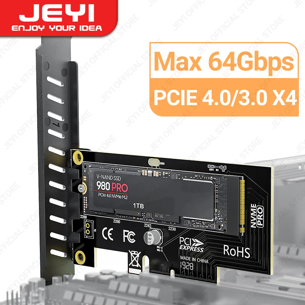 JEYI-adaptador M.2 NVME a PCIe 4,0 3,0 SSD, tarjeta de expansión PCIe 4,0 X4 X8 X16 de 64Gbps para PC de escritorio, PCI-E GEN4 GEN3 de velocidad completa